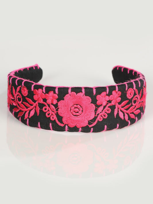 Diadema Bordada Artesanal 100% Algodón Fucsia 603118