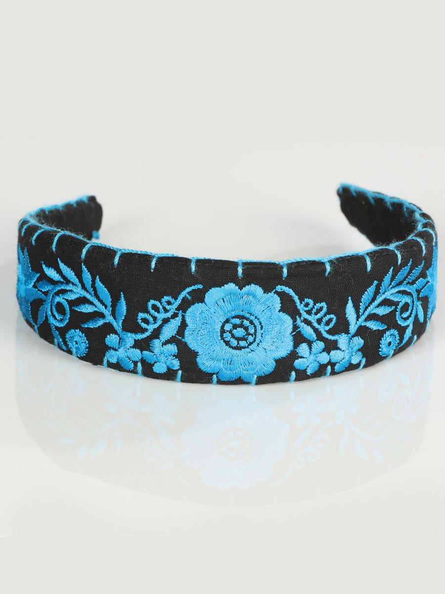 Diadema bordada artesanal 100% algodón azul 603120