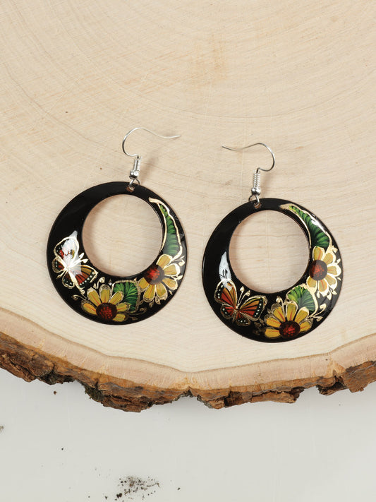 Artisanal Hand Painted Earrings 1.5" Copper Black 603449