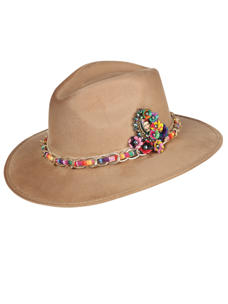 Artisanal Hat Frida Medallion Suede Mocha 603667