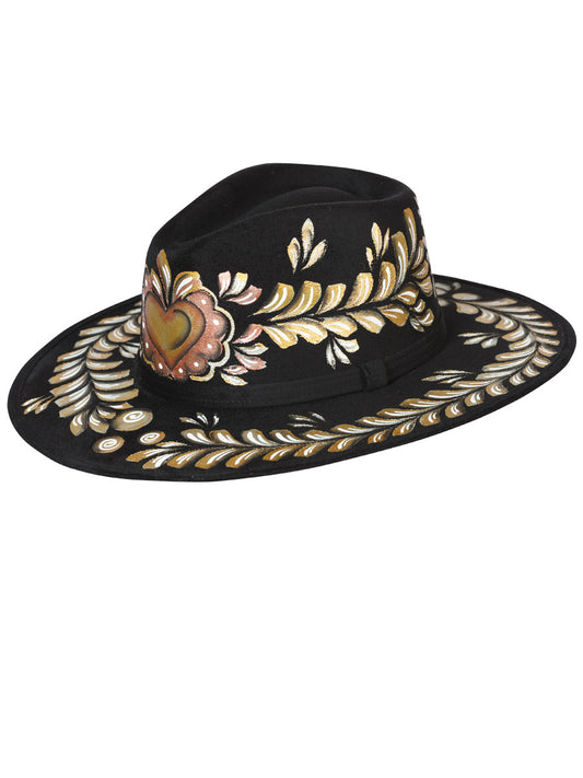 Artisanal Mexican Hand-Painted Hat Suede Black 603736