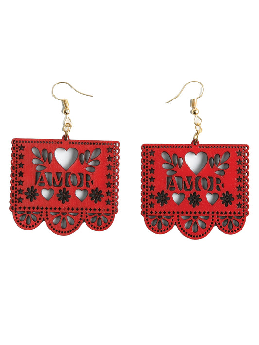 Artisanal Handmade Earrings Wood Red 603949