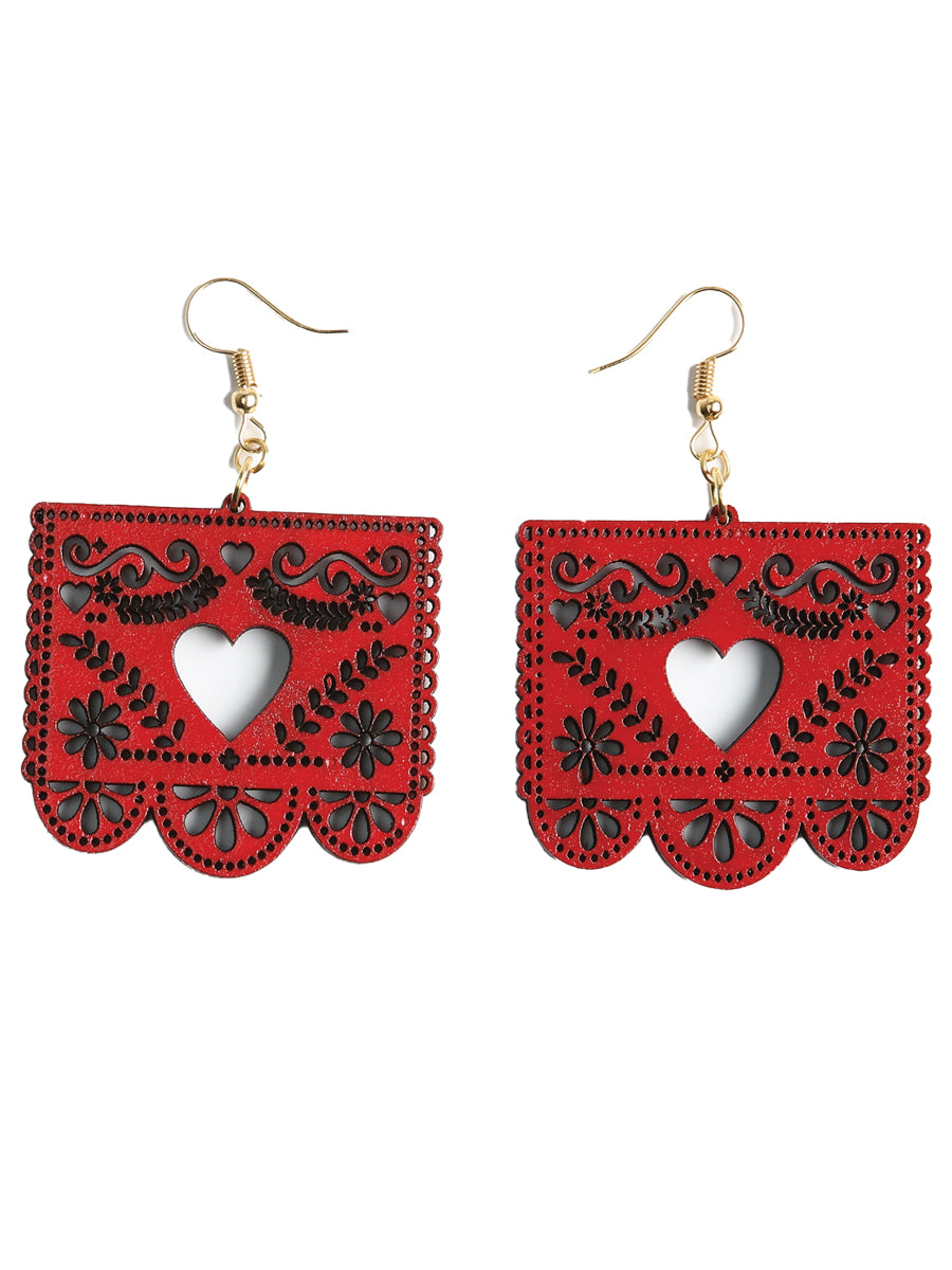 Artisanal Handmade Earrings Wood Red 603950