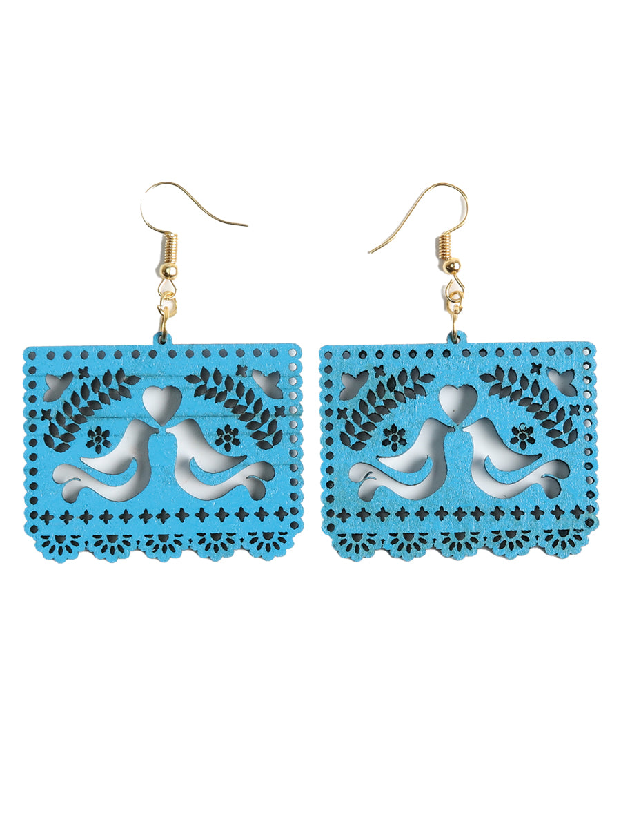 Artisanal Handmade Earrings Wood Blue 603951
