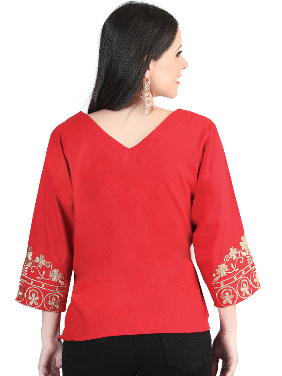 Blusa Bordada Artesanal 100% Algodón Roja 603964