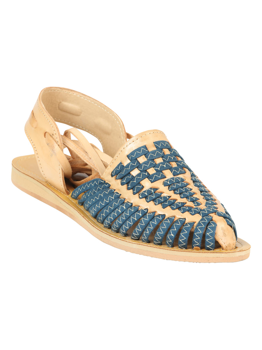 Mexican Artisanal Sandals Leather Tan/Blue 604019