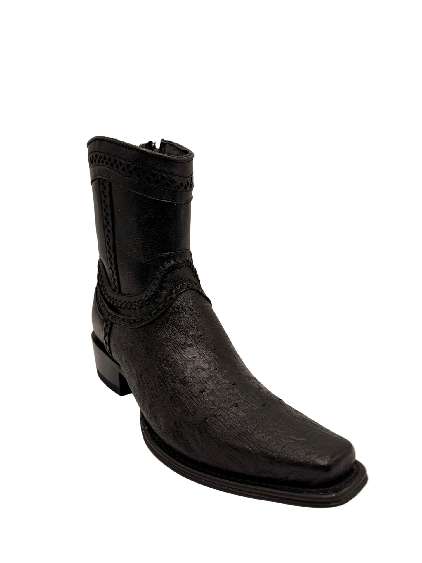 los altos low shaft European square toe smooth ostrich black 76B9705