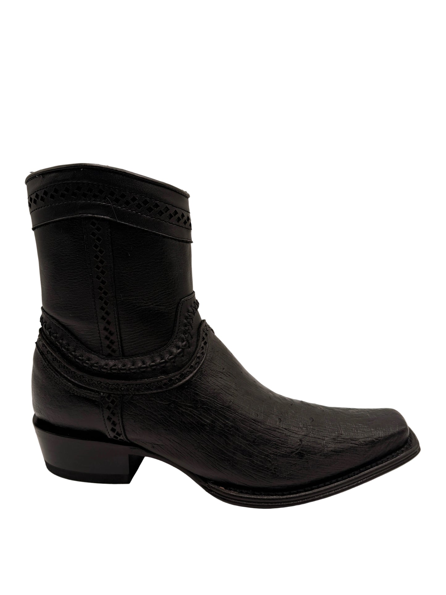 los altos low shaft European square toe smooth ostrich black 76B9705