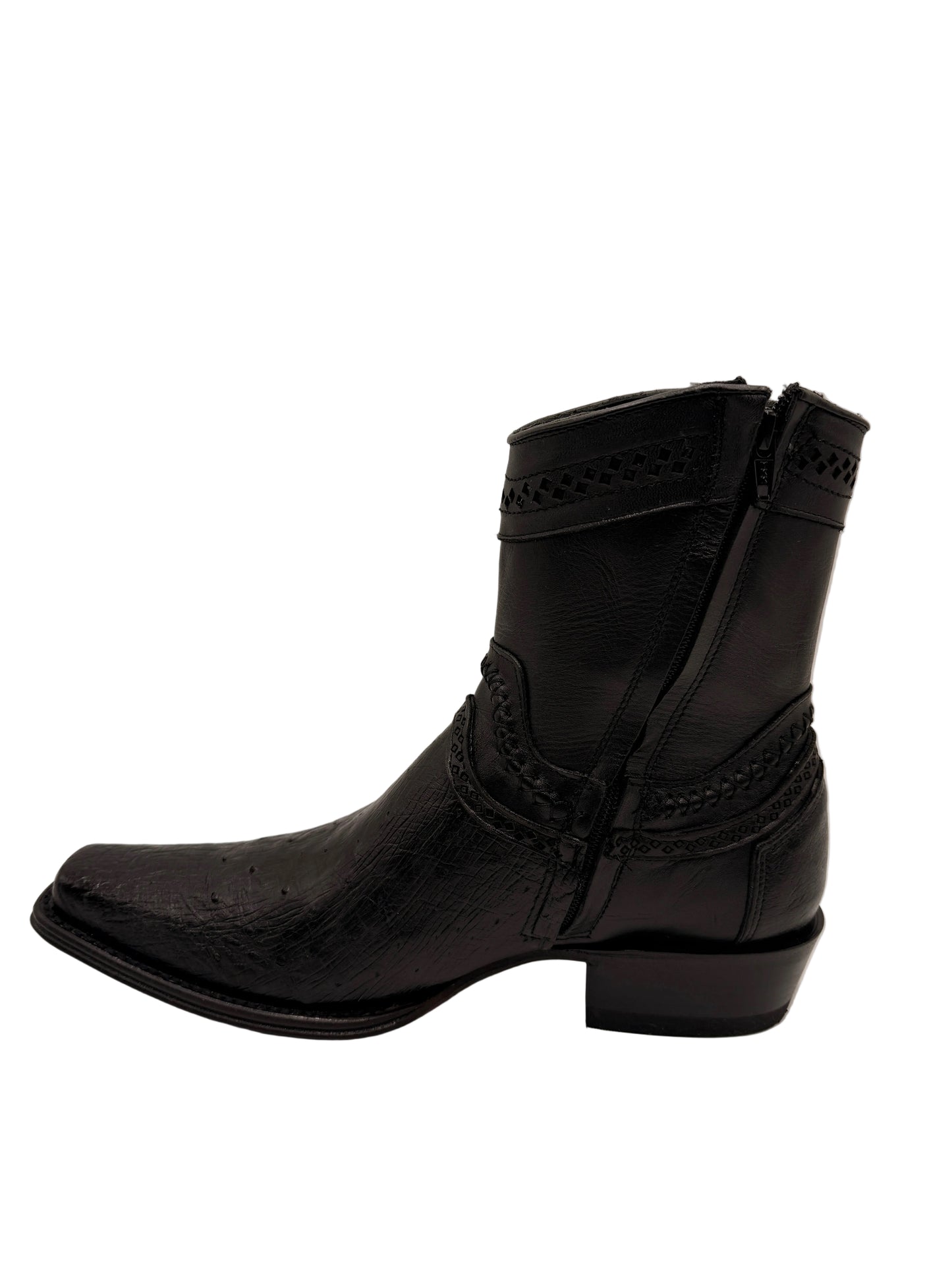 los altos low shaft European square toe smooth ostrich black 76B9705