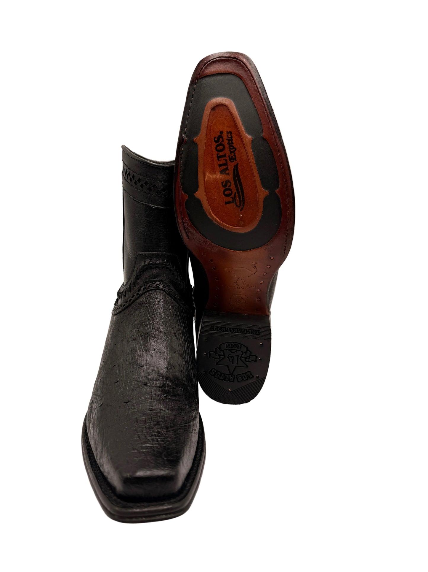 los altos low shaft European square toe smooth ostrich black 76B9705