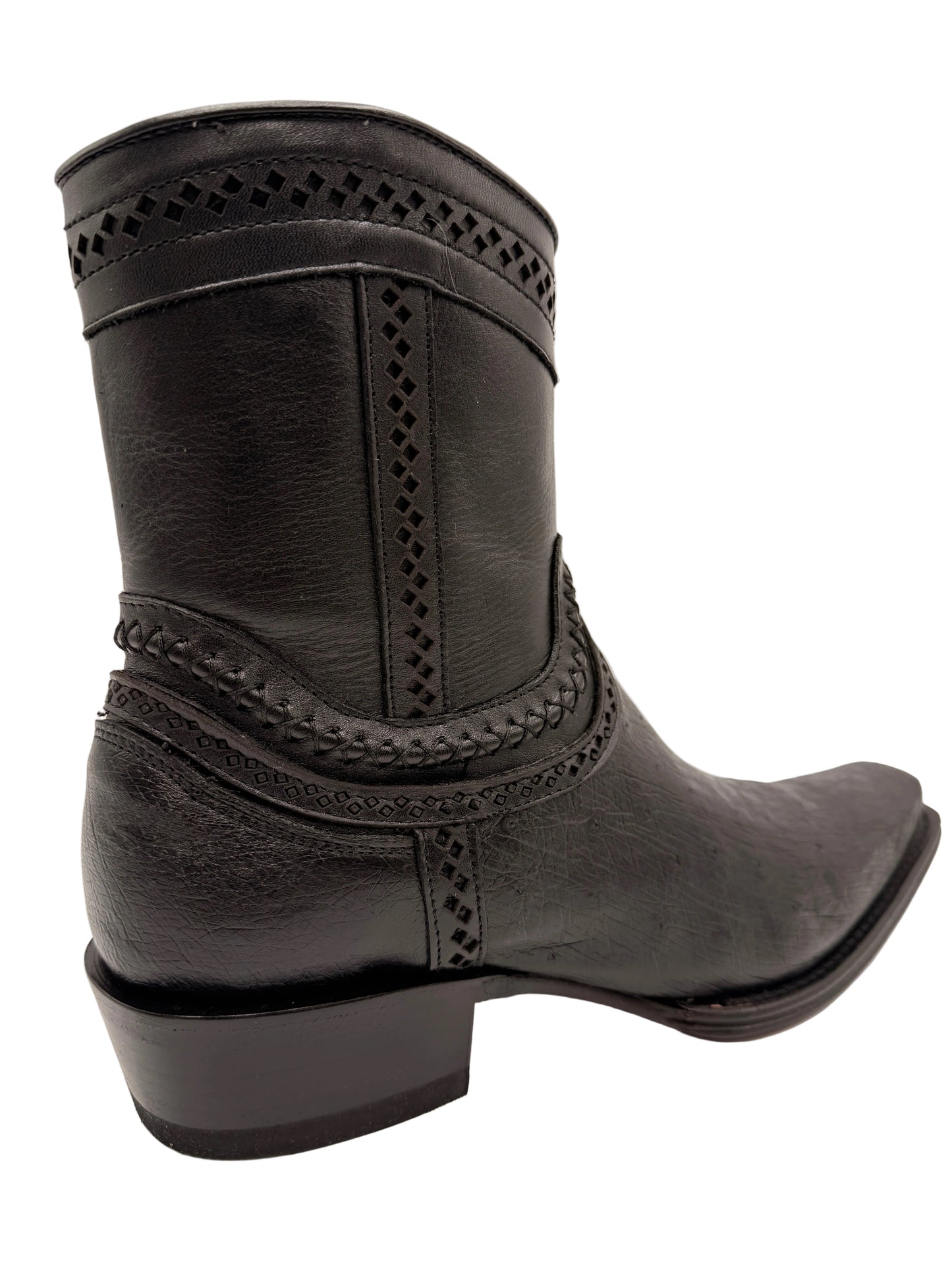 los altos low shaft European square toe smooth ostrich black 76B9705