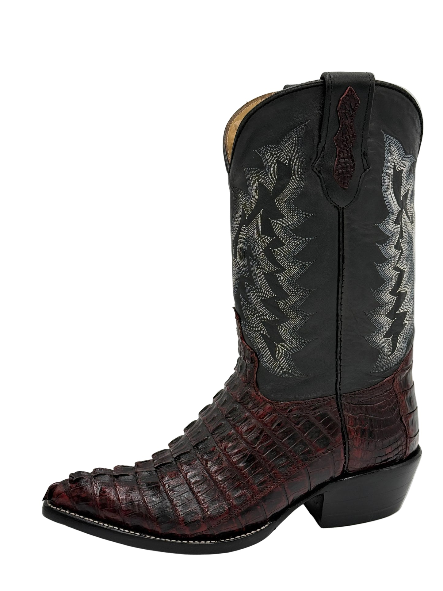 Men’s Exotic Caiman Tail Cowboy Boots – Black Cherry| Handcrafted Exotic Leather |  Hector Boots