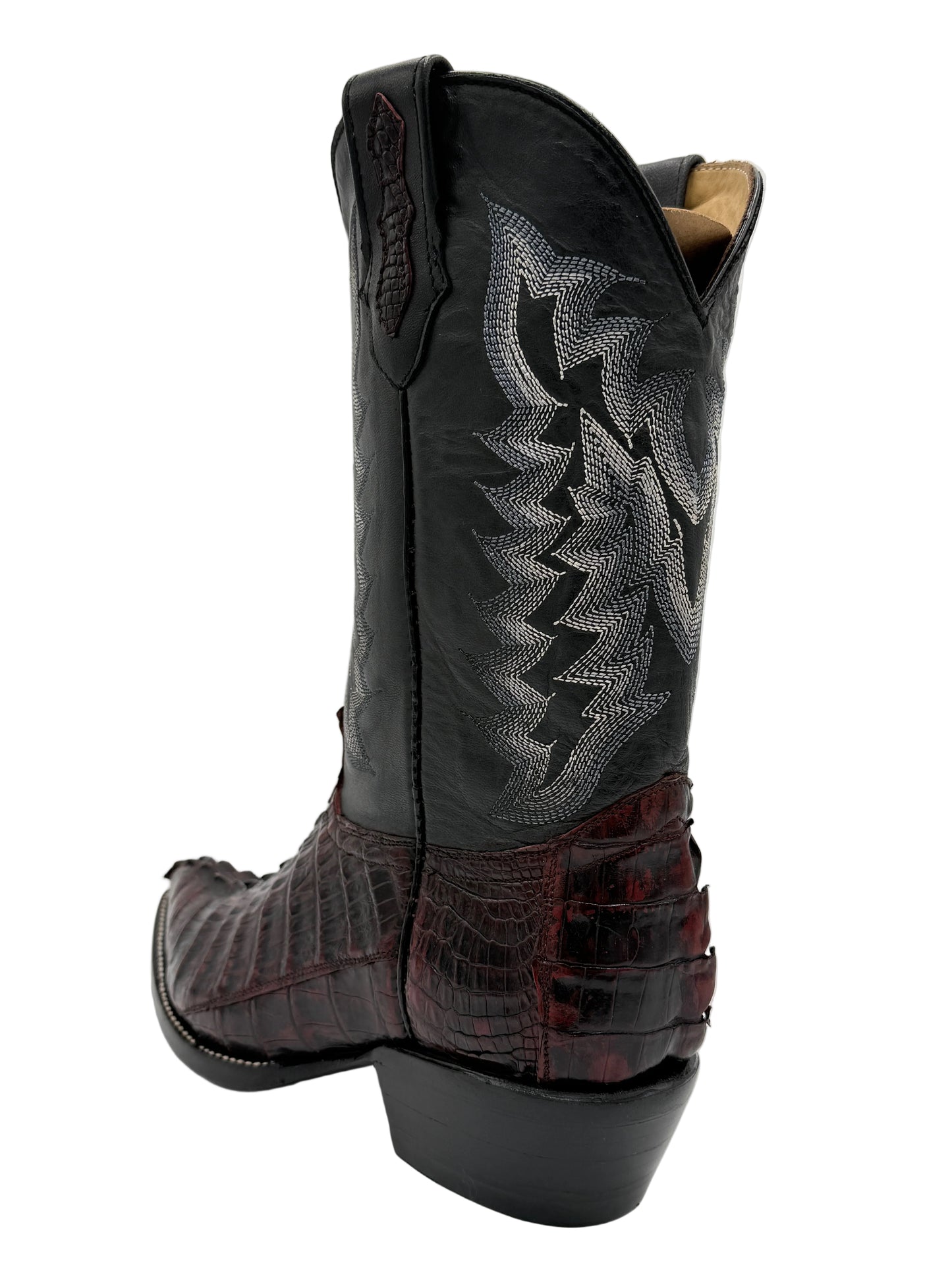Men’s Exotic Caiman Tail Cowboy Boots – Black Cherry| Handcrafted Exotic Leather |  Hector Boots