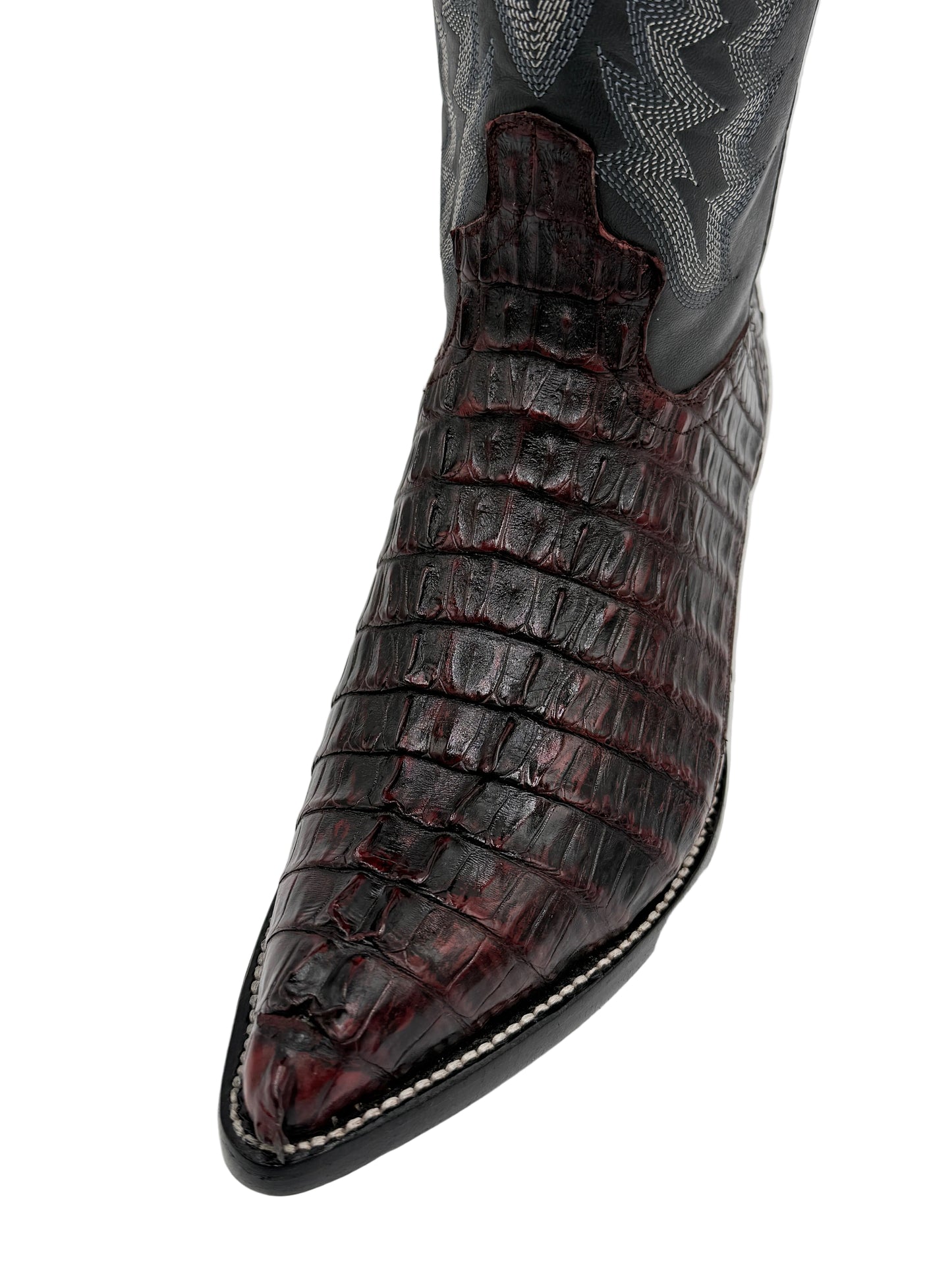 Men’s Exotic Caiman Tail Cowboy Boots – Black Cherry| Handcrafted Exotic Leather |  Hector Boots