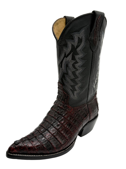 Men’s Exotic Caiman Tail Cowboy Boots – Black Cherry| Handcrafted Exotic Leather |  Hector Boots